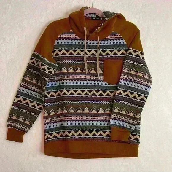 ZYFGfree Brown/Multi color Aztec print hoodie - Picture 1 of 7